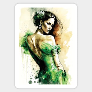 Flamenco Dancer - Watercolor Green Sticker